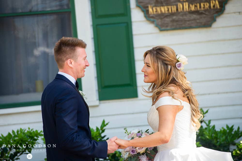 first look at St Augustine wedding in historic street 