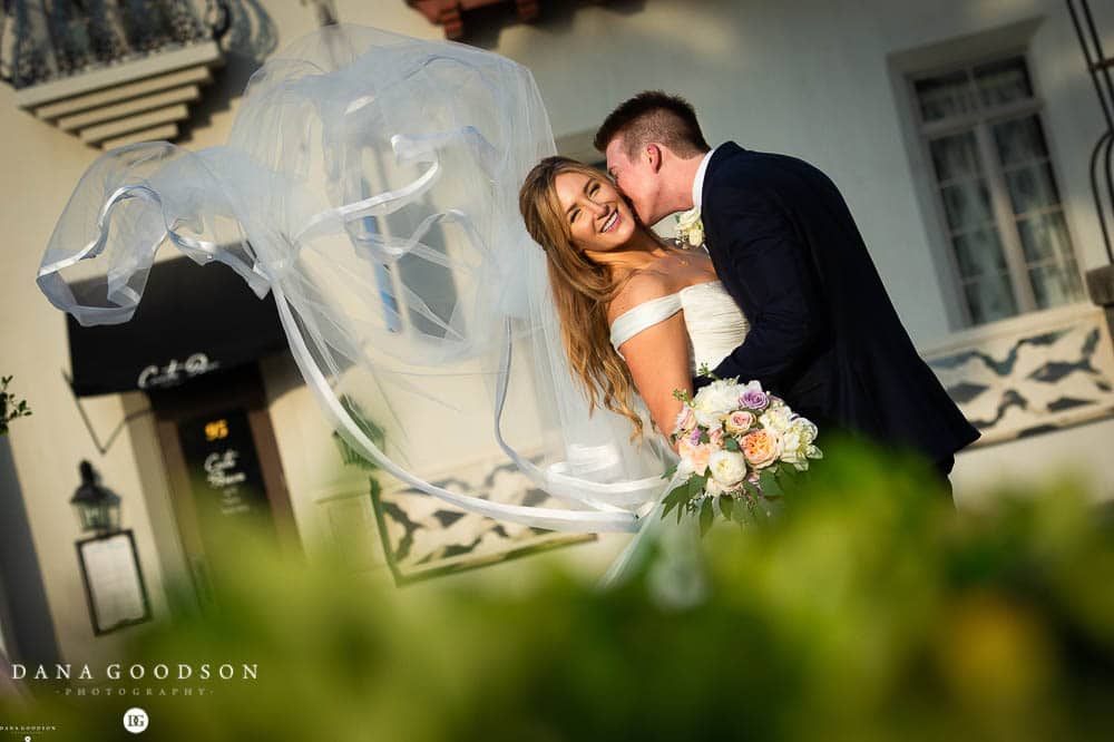St Augustine wedding photographer at Casa Monica hotel with flowing bride veil 