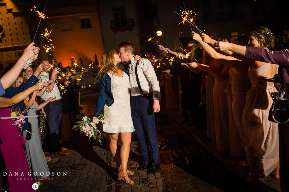 St Augustine wedding photographer captures sparkler exit at Casa Monica Hotel